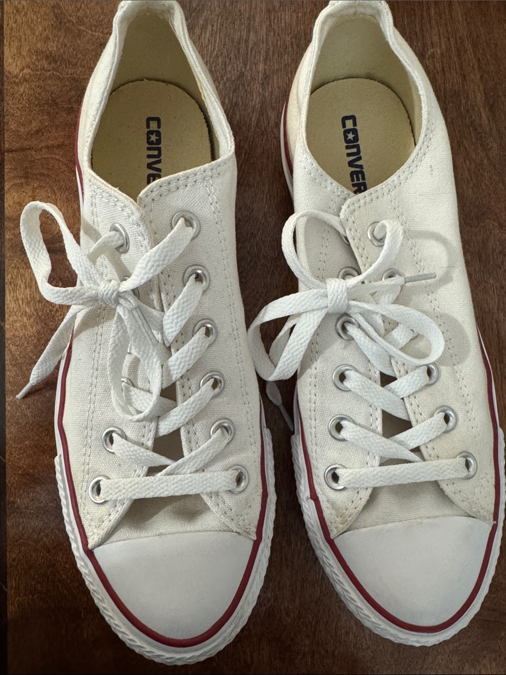 Converse White Low-Top Canvas Sneakers with Red Stripe